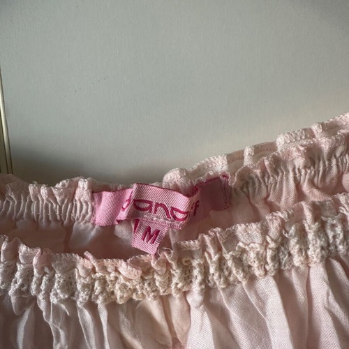 Danoff baby pink blouse with ruffle sleeves and corset tie like new