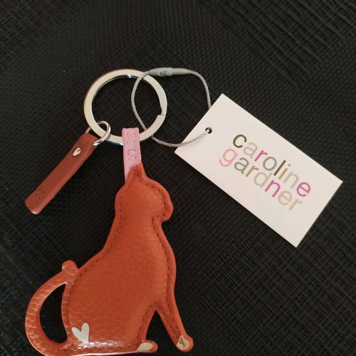 Caroline Gardner Cat Keychain new, orange leatherette