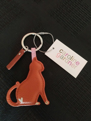 Caroline Gardner Cat Keychain new, orange leatherette