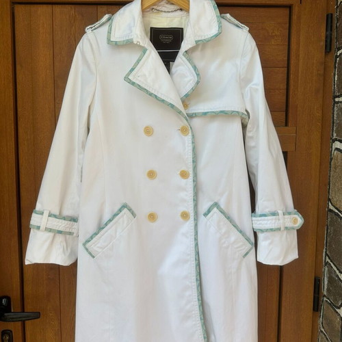 Coach women's trench coat like new, size XL, cotton, white and blue