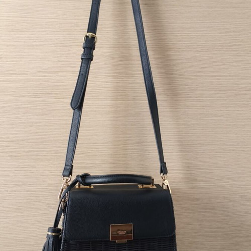 Dune London shoulder bag like new, black leather and straw