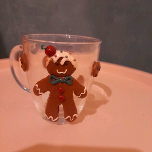 Christmas cup handmade with gingerbread figure