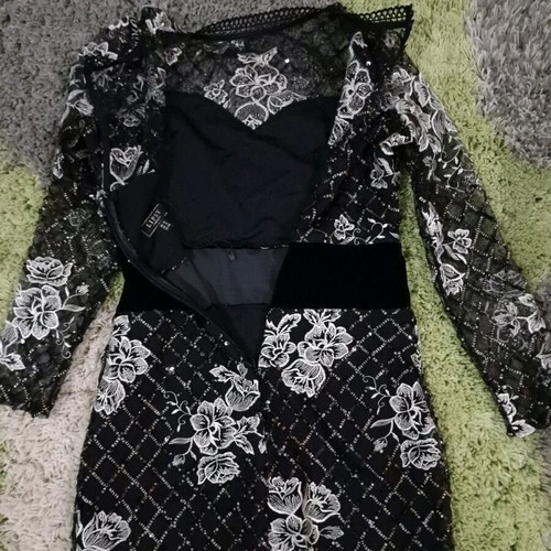 Lipsy London long sleeve lace and sequin midi dress new, black and white, size S/M