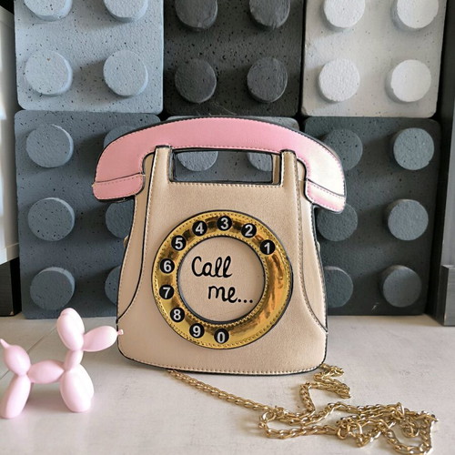 Novelty Bag Telephone with Dial Like New, Beige Handheld