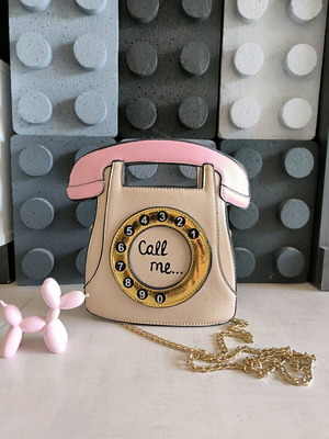 Novelty Bag Telephone with Dial Like New, Beige Handheld