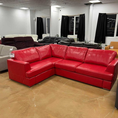Red leather corner sofa FREYA with bed function new