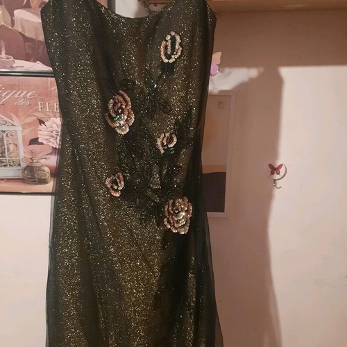 Evening dress like new with flowers and back gray size M
