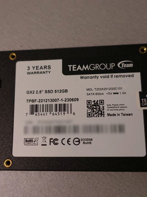 SSD TeamGroup GX2 512GB T253X2512G0C101 like new