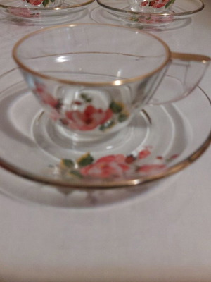 Vintage glass coffee cups set of 6 with flower design new