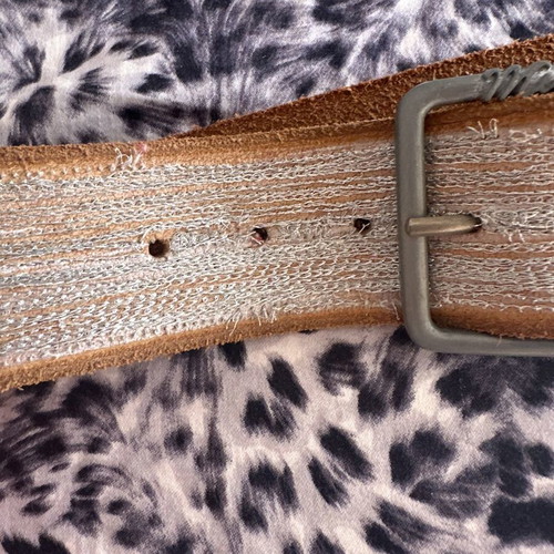 Miss Sixty brown leather belt with square metal buckle and woven texture, like new