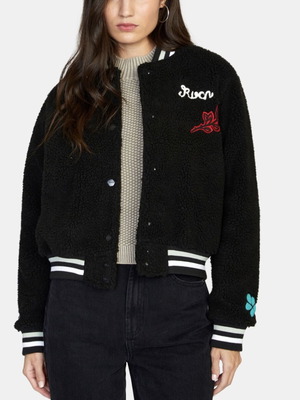 RVCA x Mark Oblow Dream Team Jacket new, women's teddy sherpa black M-L