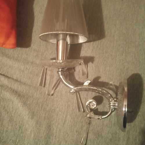 Inox wall lights with crystals used, set of two