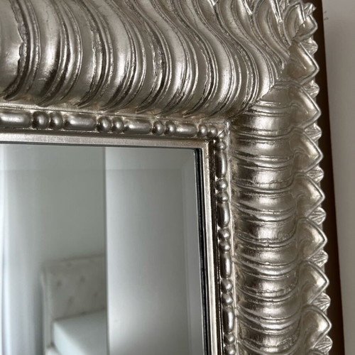 Wall mirror new with carved wooden silver frame 150x60 cm