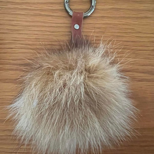Fur keychain like new, genuine fox fur pom pom with leather strap