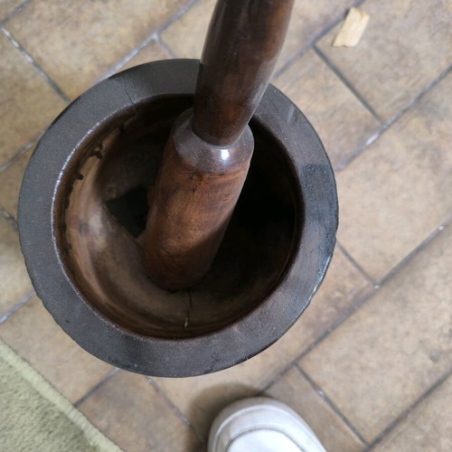 Wooden mortar used, cracked decorative