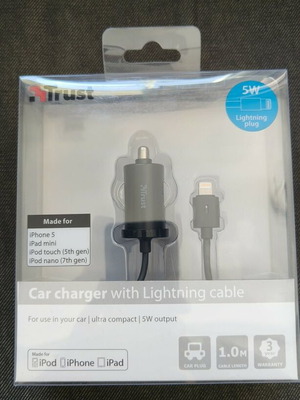 Trust car charger with Lightning cable for Apple devices new