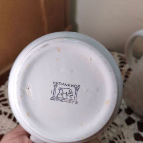 Set of 2 vintage Greek porcelain milk jugs 1970 Ionia Hellas & Keramikos Greece