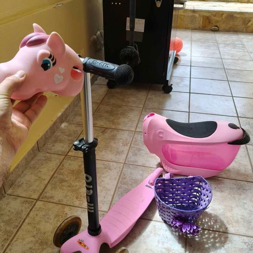 Micro Kids Scooter with Seat, Storage, Basket and Accessories like new