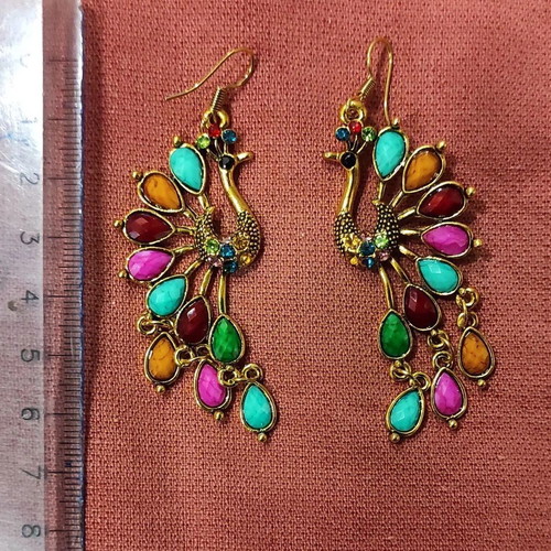 Handmade earrings colorful peacock