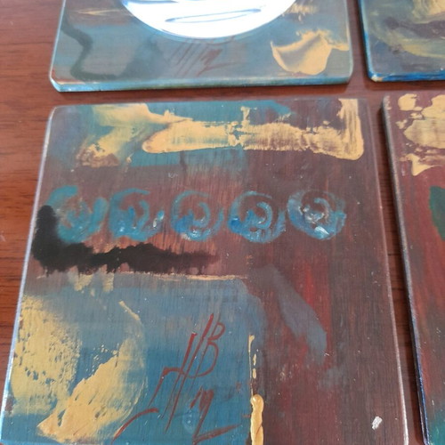 Handmade coasters with hand painting, set of 4, like new