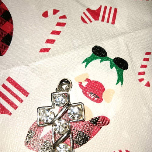 Cross pendant like new, silver with white rhinestones