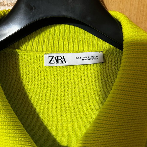 Zara Short-Sleeve Cardigan Used Fluorescent Lime Size L