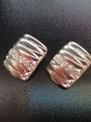 Винтидж дамски обеци с клипс сребърни употребявани с кристали