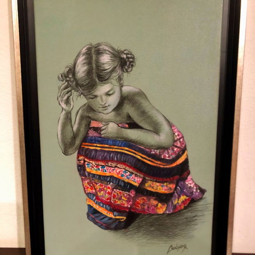 Doumis painting charcoal with acrylic children figures like new