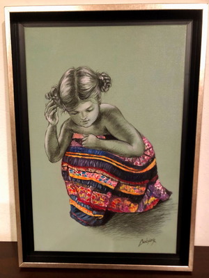 Doumis painting charcoal with acrylic children figures like new