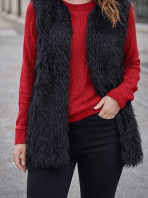 Synthetic fur vest used, black, size small