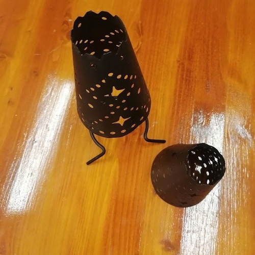 Vintage black metal candle holders set of 2 with star patterns