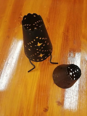 Vintage black metal candle holders set of 2 with star patterns