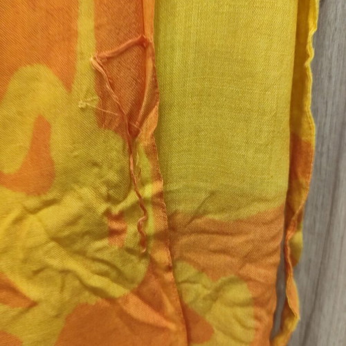 Vintage viscose pareo wrap skirt used, yellow orange tribal print