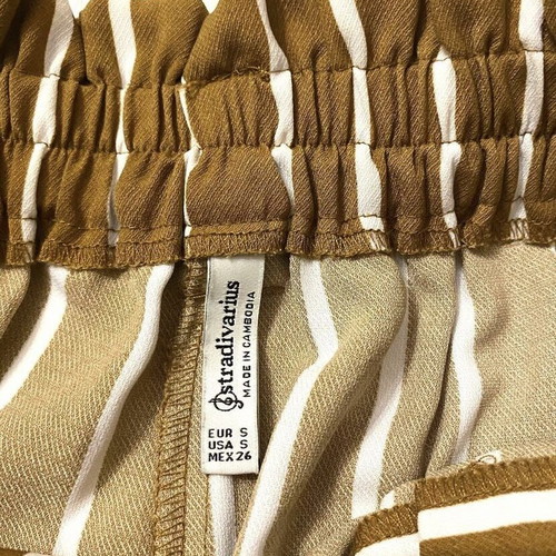 Stradivarius striped fabric pants brown/mustard-white like new, size S