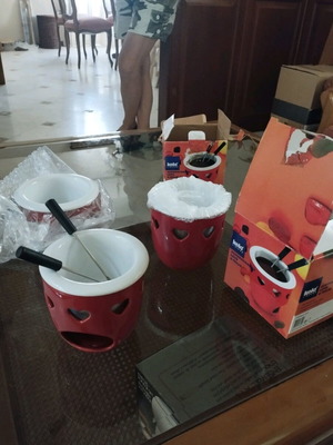 Kela Fondue Set porcelain for 2 people like new, 3 pieces