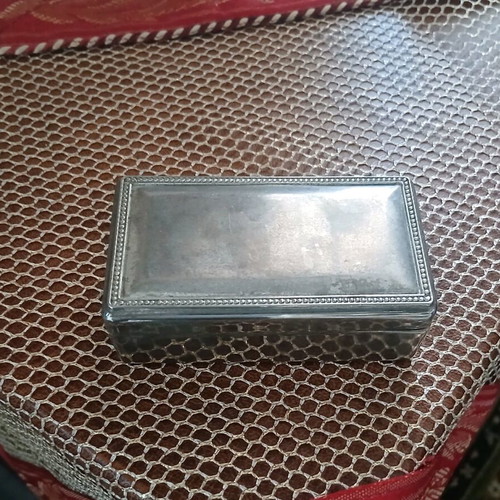 Miniature jewelry box used, silver with velvet interior