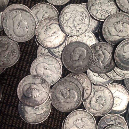 Silver 20 Drachma coins used, pack of 152, 1960 Greece