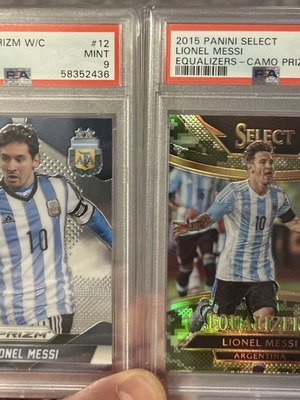 Lionel Messi 2018 World Cup cards like new, PSA 8 and 9