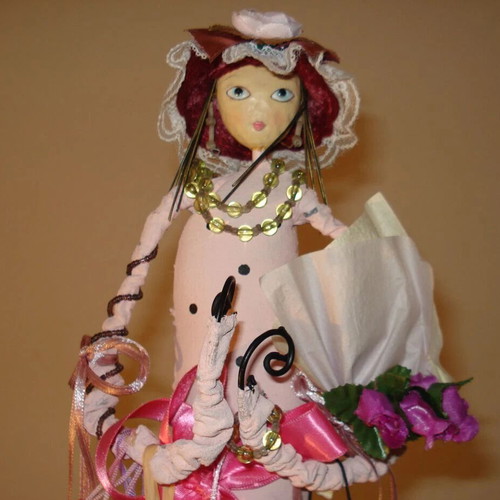 Vintage Decorative Fabric Doll Primitive Folk Art Lady Shopper Dan DiPaolo Style