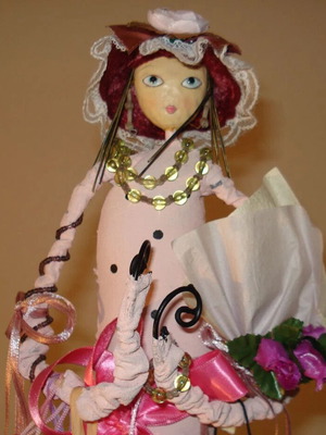 Vintage Decorative Fabric Doll Primitive Folk Art Lady Shopper Dan DiPaolo Style