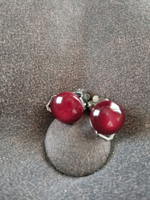 Clip earrings used, red and silver