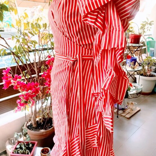 Vila striped white red wrap mini dress like new, cotton, size M
