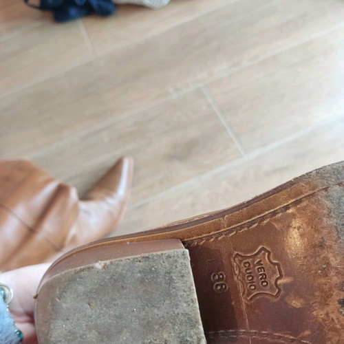 Kalogiou vintage leather cowboy western boots tan brown used size 38