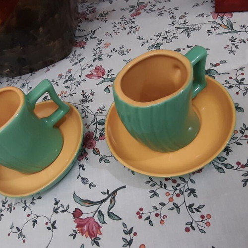 Mint color cups with matching saucers, set of 2
