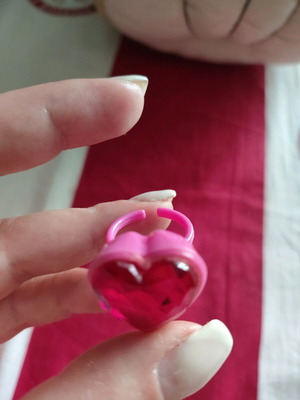 Children's heart ring used, pink, plastic