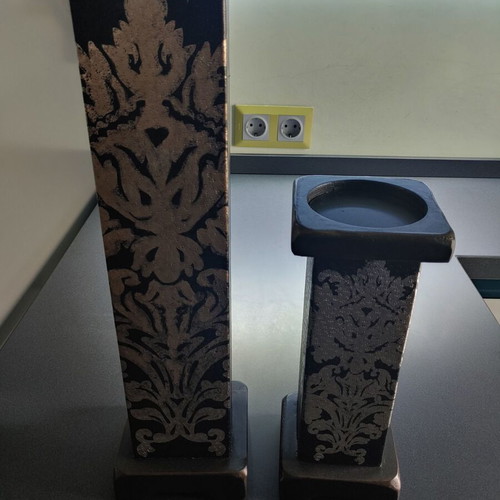 Black candlesticks with patterns set of 2, new