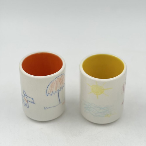 Hand decorated ceramic cup set with summer story, new