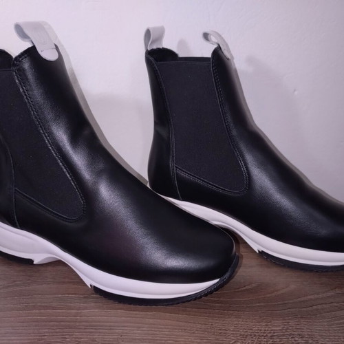 Parex women's leather boots black and white, new