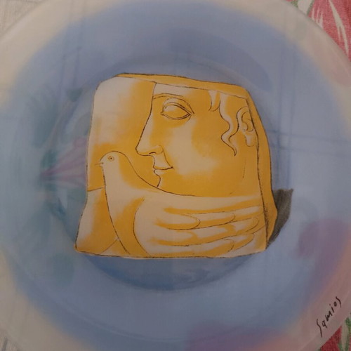 Samios glass plate like new, 19.5 cm diameter, signed by artist