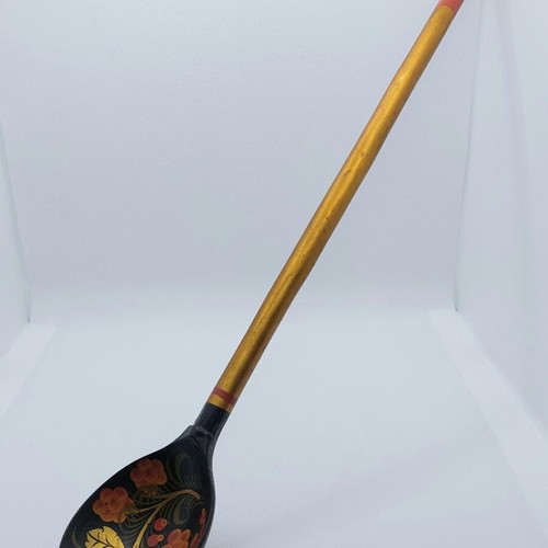 Vintage Russian wooden spoon Khokhloma handpainted used